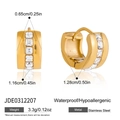 Detailed size chart for gold stainless steel hoop earrings with square zircon stones - Minimalist Square Rhinestone Style (JDE0312207)