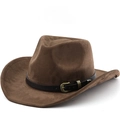 Classico cappello da cowboy marrone con fibbia in metallo e finitura in finta pelle - M (56-58cm) / caffè