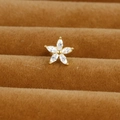 Golden five-petal flower stud earring featuring marquise-cut zircons and center bead - Gold (Five Marquise Flower Y20412-12)