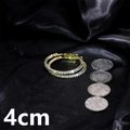 Golden oversized crystal hoop earrings with rhinestones 4cm diameter shown on black silk - Gold 4cm