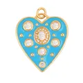 Blue enamel heart pendant in gold finish with micro-set white zircon stones - Zirconia Heart-Aqua Blue