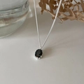 Elegant S925 sterling silver necklace featuring an oval black gemstone pendant - 925 Silver / [A589] Black Gemstone