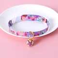 Purple adjustable pet collar with sakura floral pattern and golden petal bell charm - S (17-32cm) / Purple Japanese Style