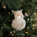 Christmas plush angel doll with deer antlers and gold sequin heart hanging on a tree - Plush Girl Pendant Style K