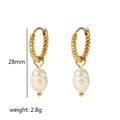 Minimalist 18k gold twist hoop earrings with white baroque pearls, 28mm drop length - Gold Twisted Hoop With Irregular Pearl (TE6220-14)