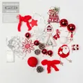 Set albero di Natale in legno da parete con addobbi rossi e luci LED 90x53cm - Borsa Accessori Decorazione Rosso e Bianco 90cm