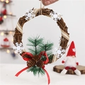 Christmas rattan wreath with pine cones and white snowflakes on a festive red bow - 20cm Pine Needle Vine Circle