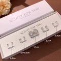 Detailed set of S925 silver needle earrings with heart and star patterns in a gift box - Star Moon Hoop Simple Set (NS911-20) / 5 Pairs/Pack / Silver