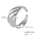 Silver stainless steel croissant ring 11mm wide twist design size 7 for women - A210-Steel Ring