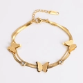Close-up of golden double-layer stainless steel bracelet with frosted butterflies - Gold