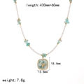 Collar marino con piedras azules, perlas blancas y colgante de estrella de mar esmaltada - Estilo de Placa Cuadrada de Estrella de Mar (TN3543)