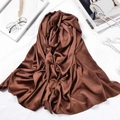 Flat lay of brown silk scarf with elegant folds, glasses, and fashion magazine setup - 180*70cm / Coffee