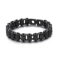 Industrial style black stainless steel motorcycle chain bracelet with knurled texture - Black