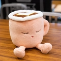 Cute peach pink plush coffee latte cup toy with heart latte art and small legs - Sakura Pink / 30cm