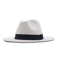 Classic white felt wide brim fedora hat with elegant black decorative band for women - M (56-58cm) / White