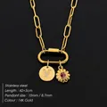 14K gold plated stainless steel necklace with crystal letter Y and flower pendant - Gold / Letter Y