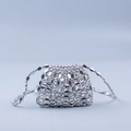 Handmade silver beaded crossbody bag with polished metallic oval acrylic sequins and metal texture - Silver