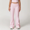Pantaloni da yoga svasati rosa a vita alta con fascia ripiegabile e coulisse regolabili - S / Rosa pesca