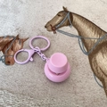 Pink round keycap fidget toy keychain with a metal ring and plastic buckle clasp - Round Key With Light / Purple