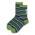 Striped green and blue cotton socks featuring white Kanji embroidery in mid-calf style - One Size (EU 35-39) / Stripes
