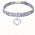 Elastic triple-row rhinestone pet collar with a sparkling heart pendant in silver - White / S (20+5cm)