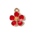 Red flower pendant with golden edges and enamel finish for DIY jewelry making - Red (Gold Plated)