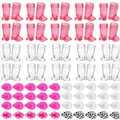 Pink and white mini cowboy boot shot glasses with matching hats for themed party sets - 20 Clear 20 Pink Cups & 40 Hats Mixed Set