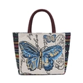 Borsa tote in jacquard con motivo a farfalla blu e gialla e manici in corda rossa - Farfalla Blu