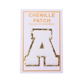 8cm Chenille-Buchstabe A Aufnäher mit goldenem Glitzerrand und selbstklebender Rückseite - Buchstabe A / Weiß