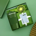Green business gift set including a vacuum coffee cup, mini electric fan, and soft face towel - [Olive Green] Cup + Fan + Towel