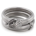 Pulsera de serpiente de doble vuelta en acero inoxidable plateado con escamas - Estilo de Plata Retro de Varios Bucles con Forma de Serpiente (KB149404-KJX)