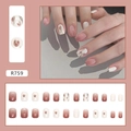 Press-on nails model R759 featuring pink and white gradient with tulip patterns - R759 Tulip Flower