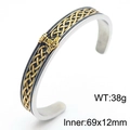 Silver and gold Viking Thor Hammer bangle with Celtic knot patterns in stainless steel - Thor's Hammer Two-tone Gold Style (KB182689-MZOZ) / Gold & Silver