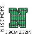 Detailed size measurement of letter N varsity style embroidered patch in green and white - Letter N