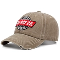 Vintage distressed baseball cap in brown with embroidered patch and worn-out brim details - Adjustable / Khaki