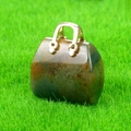 Mini handbag-shaped pendant crafted from polished brown and green natural stone - India Agate