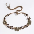 Detail of brown braided waist rope with bronze butterflies and dark wooden beads - 3 Yellow Butterflies