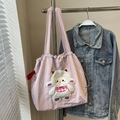 Borsa tote in tela rosa con decorazione a forma di agnello e chiusura a coulisse - Stile Agnello / Rosa