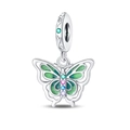 Charm papillon lumineux avec ailes pailletées vertes et zircons colorés en argent 925 - Pendentif Papillon Vert