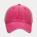 Vintage washed rose red mesh baseball cap with breathable beige trucking net design - Adjustable / Rose Red