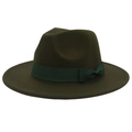 Close-up of deep olive green fedora hat featuring a satin ribbon and stylish bow detail - M (56-58cm) / Army Green (Bow)