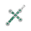 Pendentif croix en argent exquis avec zircon vert micro-pavé et cristaux clairs - Or Blanc