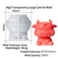 3D cartoon ox silicone mold with red cow finish and detailed size measurements - Large Cute Cow Silicone Mold