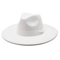 Classic white wool felt fedora hat with wide brim and elegant satin ribbon decoration - M(56-58cm) / White