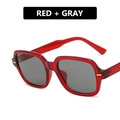 Square red transparent sunglasses with grey lenses and golden metal arrow details - Red Frame Grey Lens