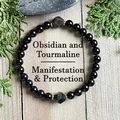 Obsidian and tourmaline beaded bracelet for protection with natural black gemstone beads - 6mm Polished Black Stone