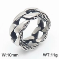 Anello uomo a catena cubana argento antico, stile vintage hip hop largo 10mm con incisioni - US 9 / Stile C Anello Catena Cubana Acciaio Inciso (KR107934-KJX)