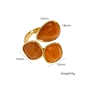 Goldener offener Ring mit orangefarbenen Wassertropfen und quadratischen Zirkonia Steinen - Roter Aventurin Farbe