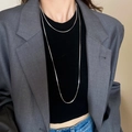 Minimalist silver snake bone chain layering necklaces shown on model for chic urban style - Silver Thin Chain Layered Style (52#)