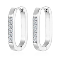 Close-up of silver U-shaped hoop earrings with channel-set square cubic zirconia - Flat U-Shape (Silver)
